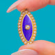 18ct Gold Blue & White Enamel Pearl Navette Pendant