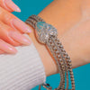 Victorian Silver Albertina Puffy Heart Bracelet with Decorative Shells, Dog-Clip & T-Bar
