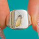 Mid-Century Vintage Silver Shibayama Ladies Bug Signet Ring