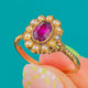 Antique 9ct Gold Garnet Pearl Cluster Flower Ring