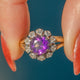 18ct Gold Amethyst Diamond Flower Cluster Ring, 0.20ct Diamonds