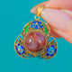 Antique Chinese Cloisonné Enamel Pendant, Red Peking Glass Cabochon