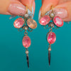 Antique 18ct Gold French Foiled Pink Paste, Pearl & Black Enamel Drop Earrings