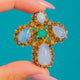 Victorian 18ct Gold Opal & Emerald Diamond Cross Pendant, c.1860, front view of the Opal Emerald and Diamond cross