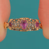 Early Victorian 18ct Gold Ruby Rose-Cut Diamond Five-Stone Ring- Engraved Shoulders