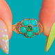 Engraved 9ct Gold Victorian Turquoise & Green Paste Flower Ring