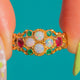 Antique 15ct Gold Opal Ruby Emerald Ring, Engraved Band, c.1862