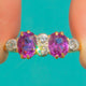 Antique 18ct Gold Pink Sapphire Diamond Six Stone Ring, c.1890